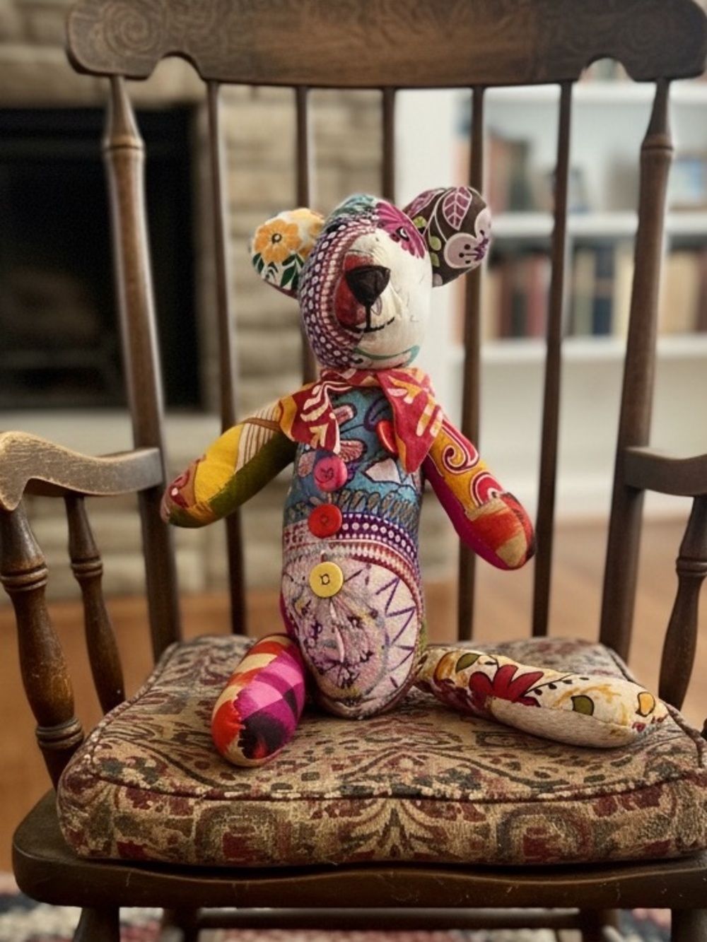 Upcycled Boho Bear Plush - Handmade